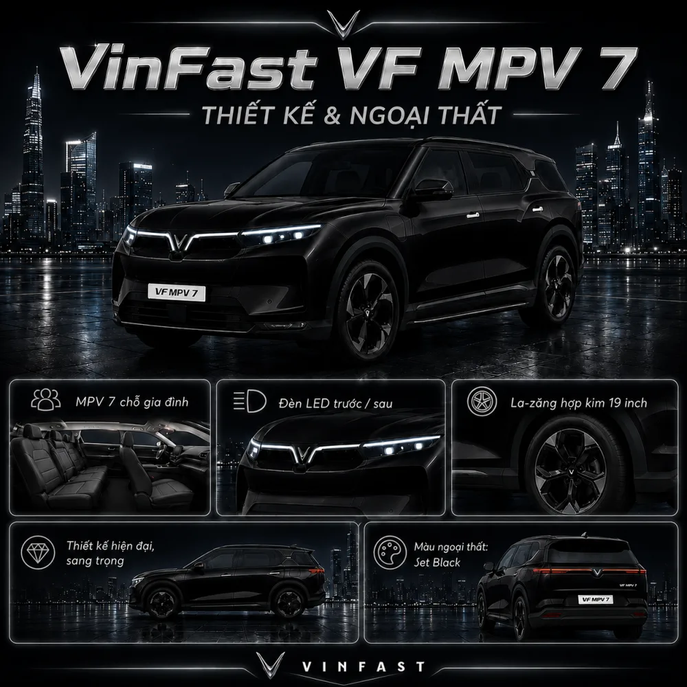 VinFast VF MPV 7 màu đen với thân xe liền khối
