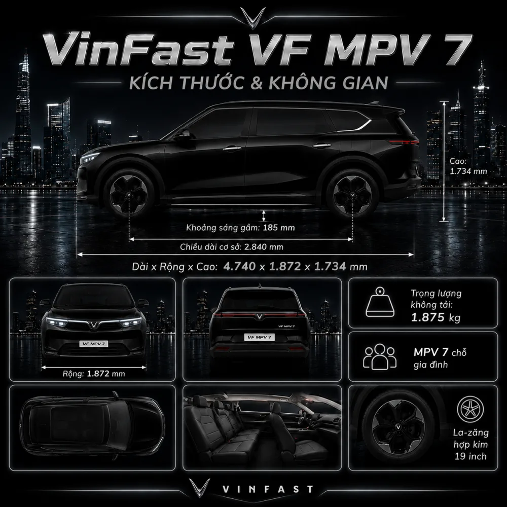 Bố trí ba hàng ghế VF MPV 7 trong chuyến đi tối