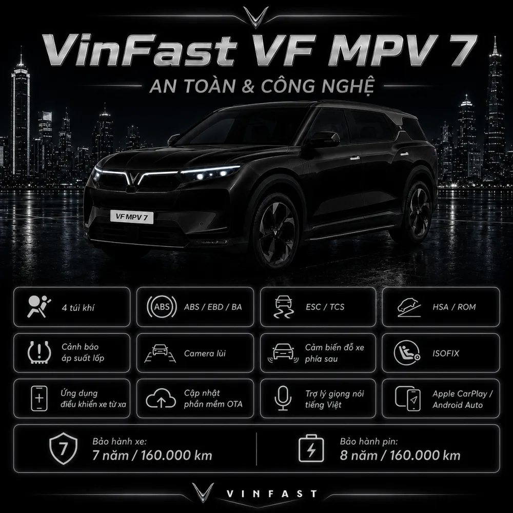 Tổng thể VF MPV 7 màu đen sau chuyến thử buổi tối