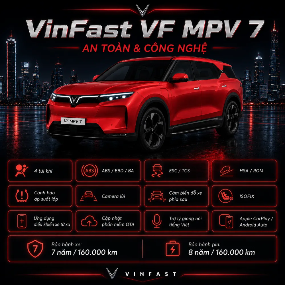 VinFast VF MPV 7 màu đỏ trong chuyến đi gia đình