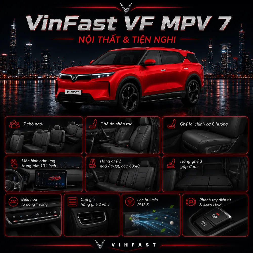 Gia đình kiểm tra chỗ đỗ VF MPV 7 màu đỏ