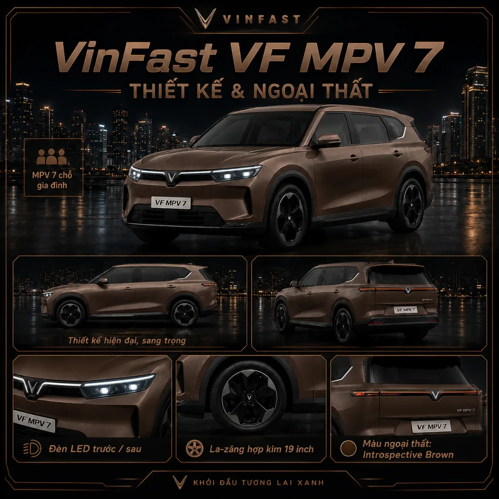 Vận hành êm cho gia đình trên VF MPV 7 màu nâu