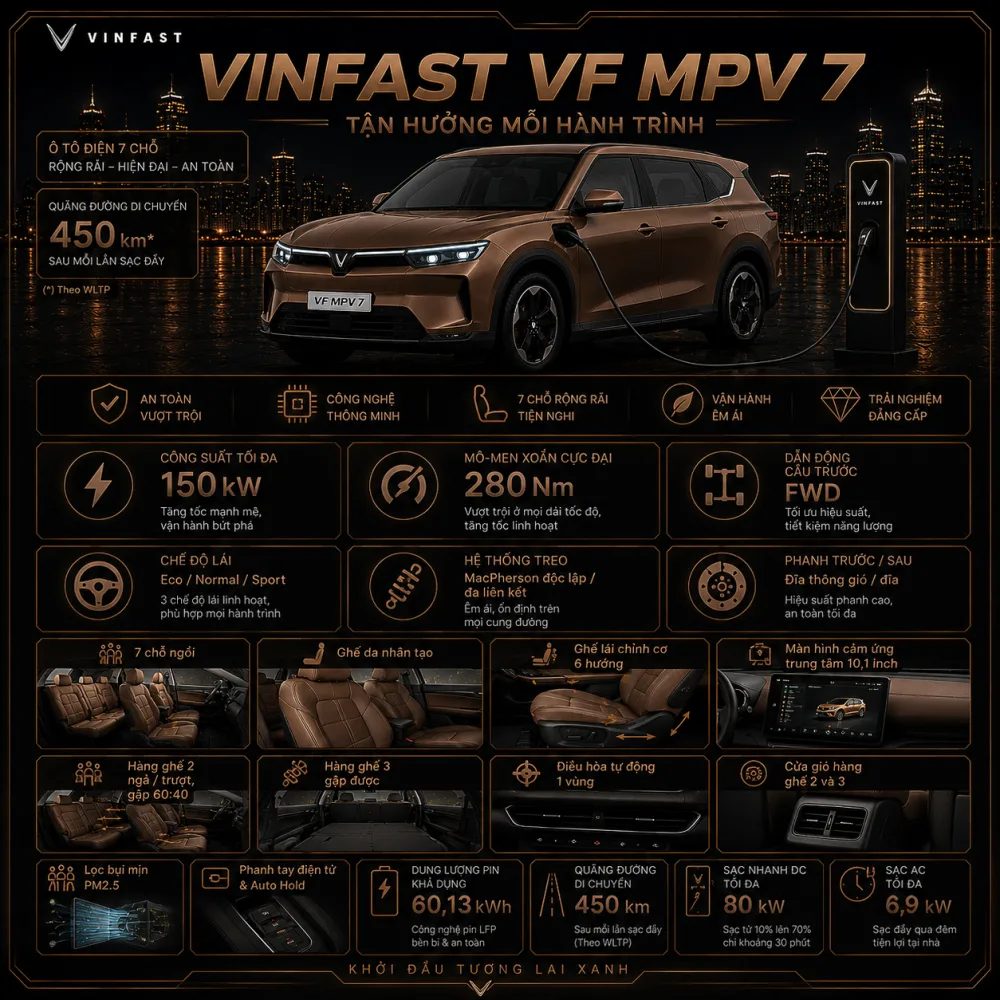 VinFast VF MPV 7 màu nâu dành cho gia đình nhiều thế hệ