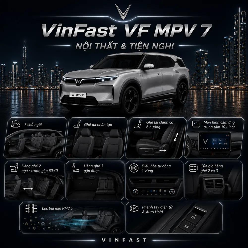 Phân công ba hàng ghế trên VF MPV 7 màu xám