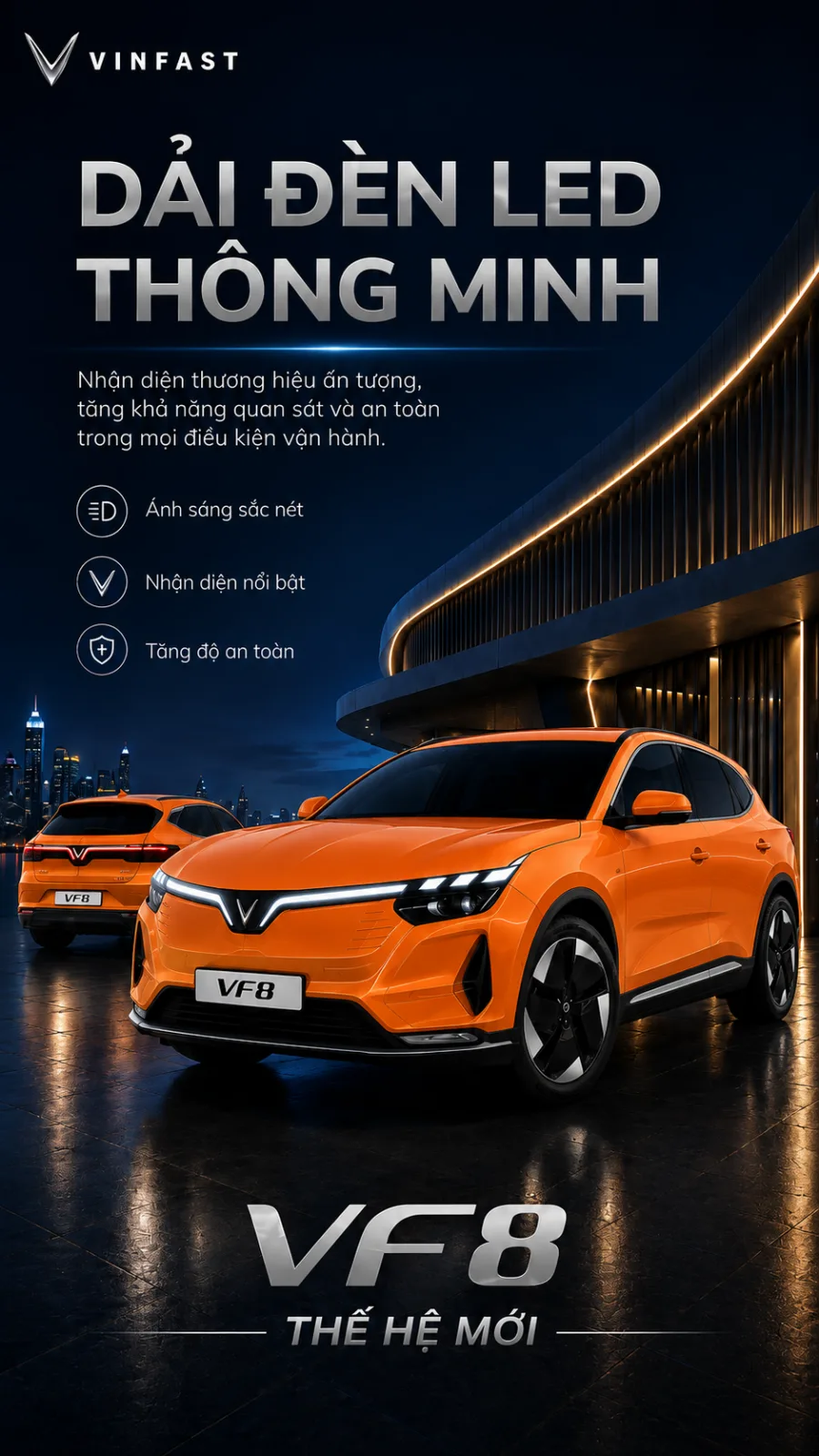 Vận hành 170 kW của VF 8 thế hệ mới màu cam