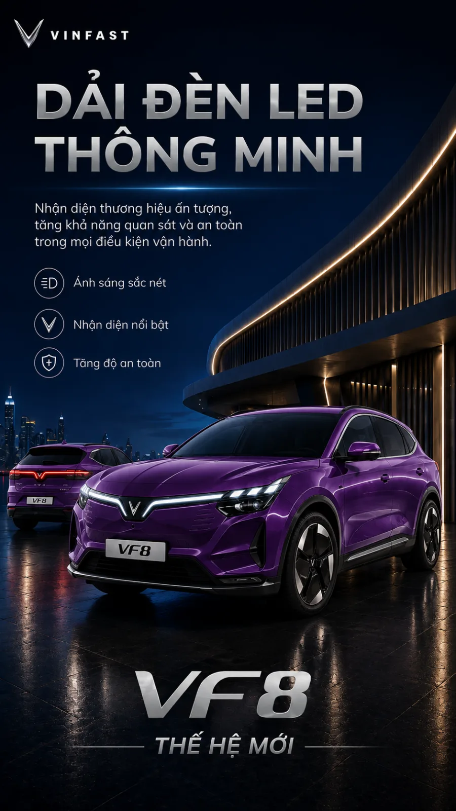 Kích thước của VF 8 thế hệ mới màu tím