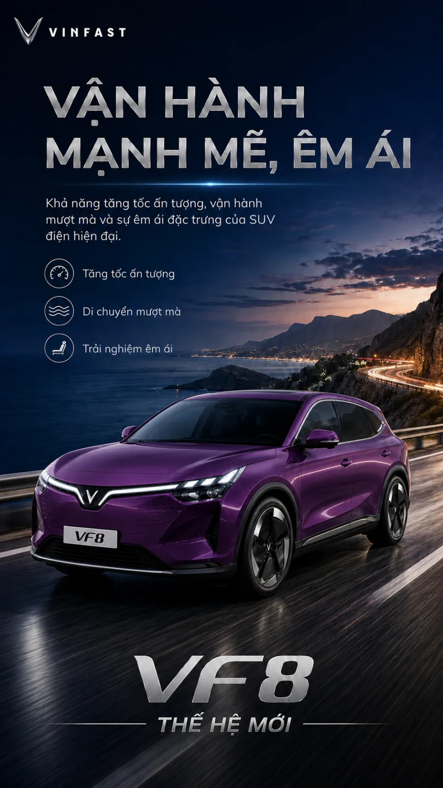 Tổng thể VinFast VF 8 thế hệ mới màu tím