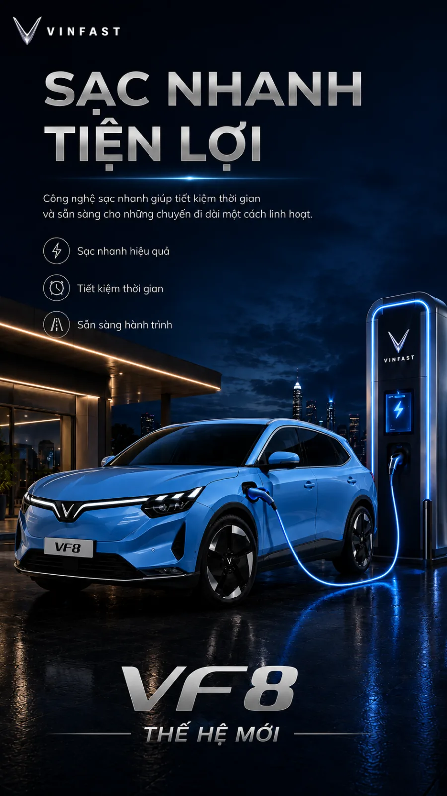 VinFast VF 8 thế hệ mới màu xanh dương trên hành trình