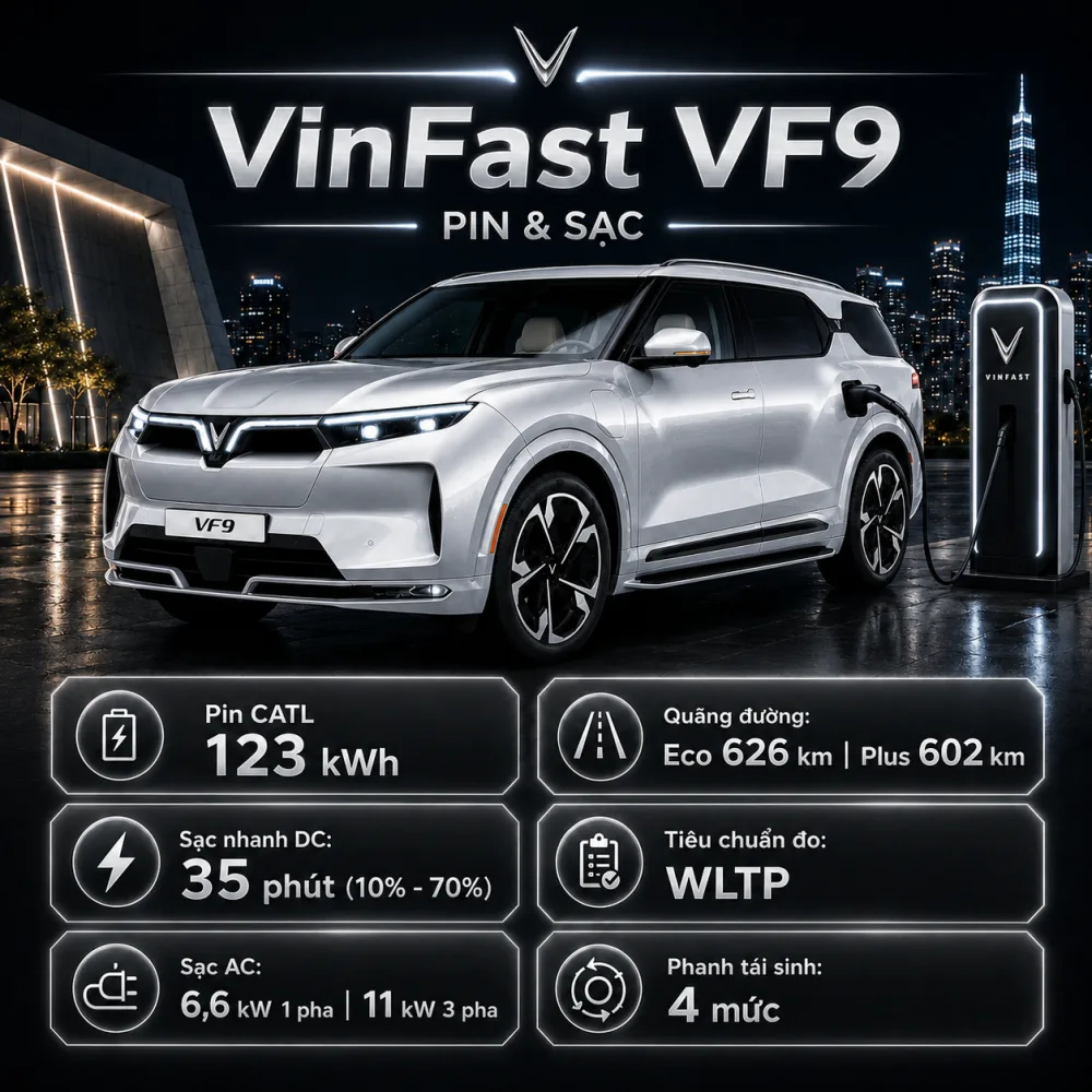 Tổng thể VinFast VF 9 màu bạc trong sử dụng gia đình