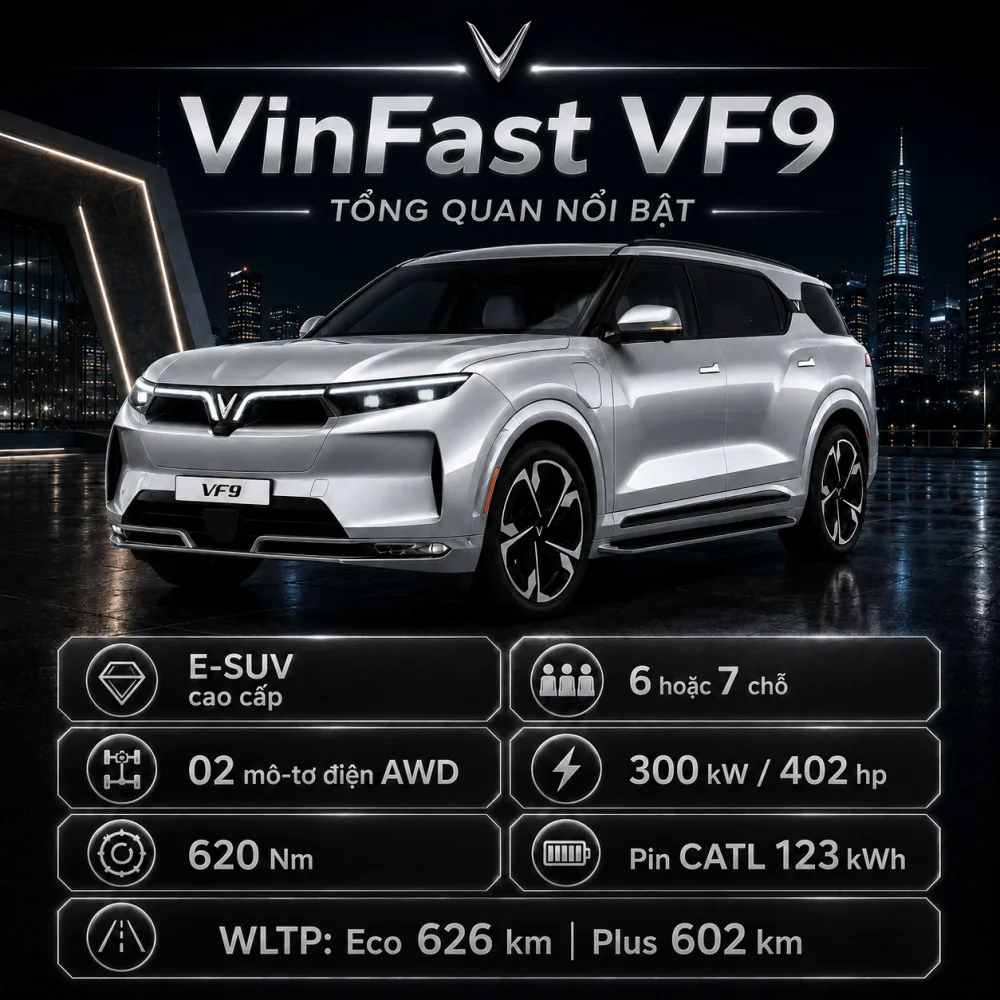 VinFast VF 9 màu bạc với diện mạo điềm tĩnh
