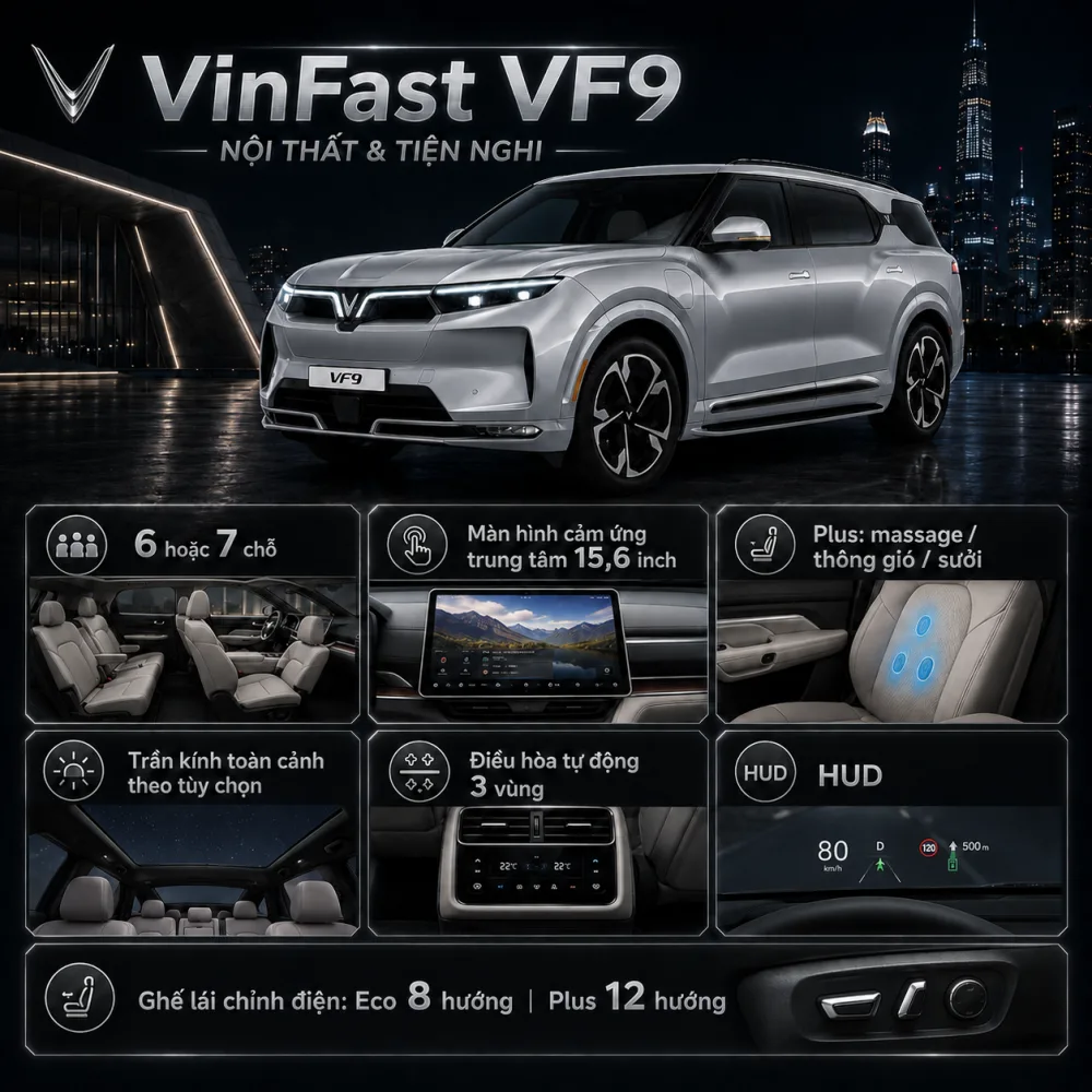 Không gian ba hàng ghế trên VinFast VF 9