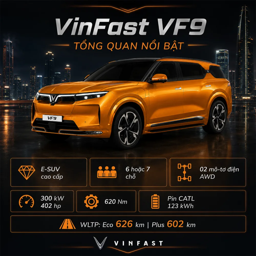 VinFast VF 9 màu cam với sắc thái ấm và nổi bật