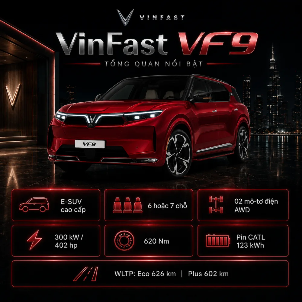VinFast VF 9 màu đỏ với dáng SUV điện cỡ lớn