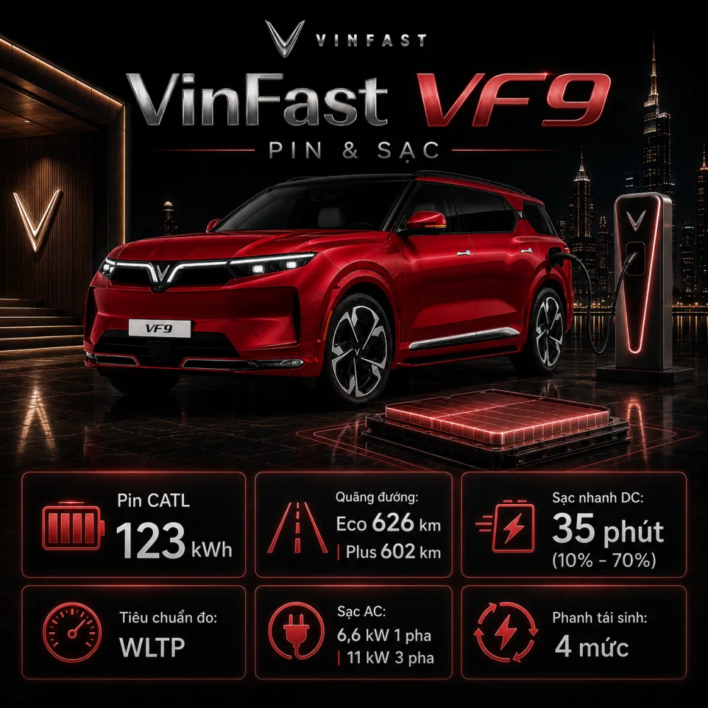 Tổng thể VinFast VF 9 màu đỏ sau khi hoàn tất kiểm tra sử dụng