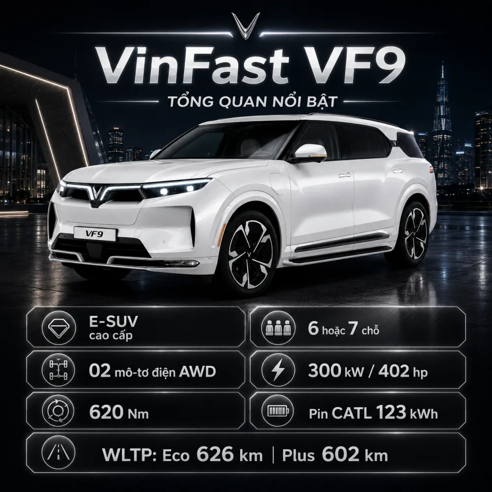 VinFast VF 9 màu trắng với diện mạo sáng và trang nhã