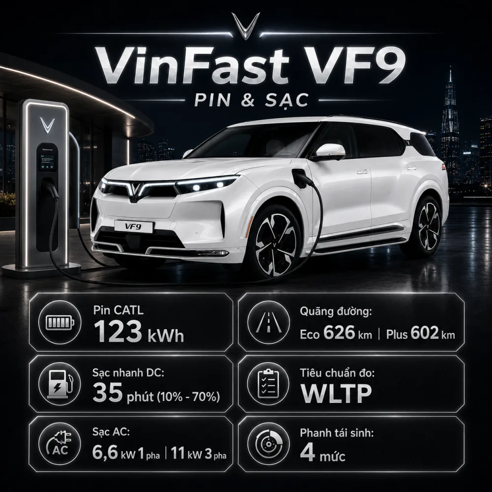 Trải nghiệm êm ái và vận hành AWD trên VF 9 màu trắng