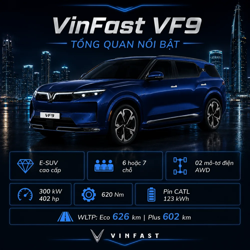 VinFast VF 9 màu xanh trong tinh thần hành trình gia đình