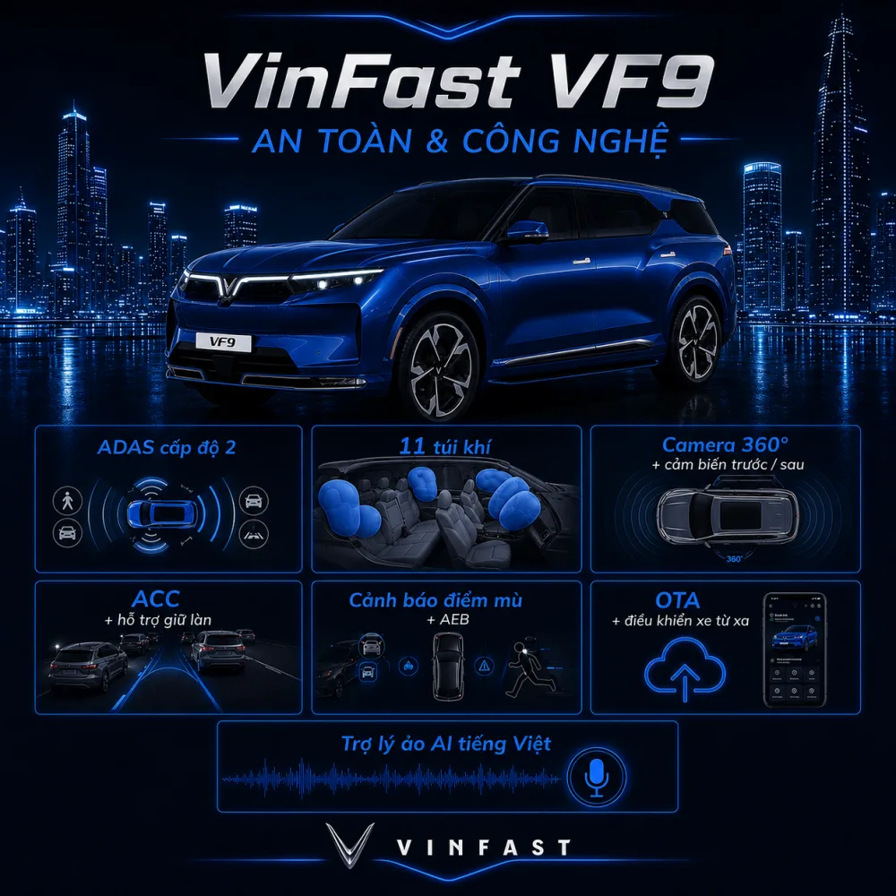 Thiết kế điểm nghỉ và sạc cho VF 9 màu xanh