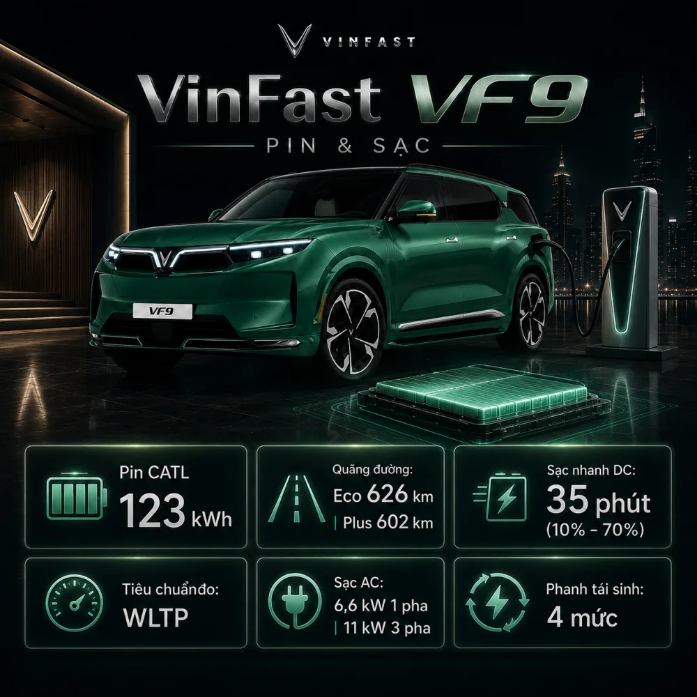 Vận hành có kiểm soát trên VinFast VF 9 màu xanh lá