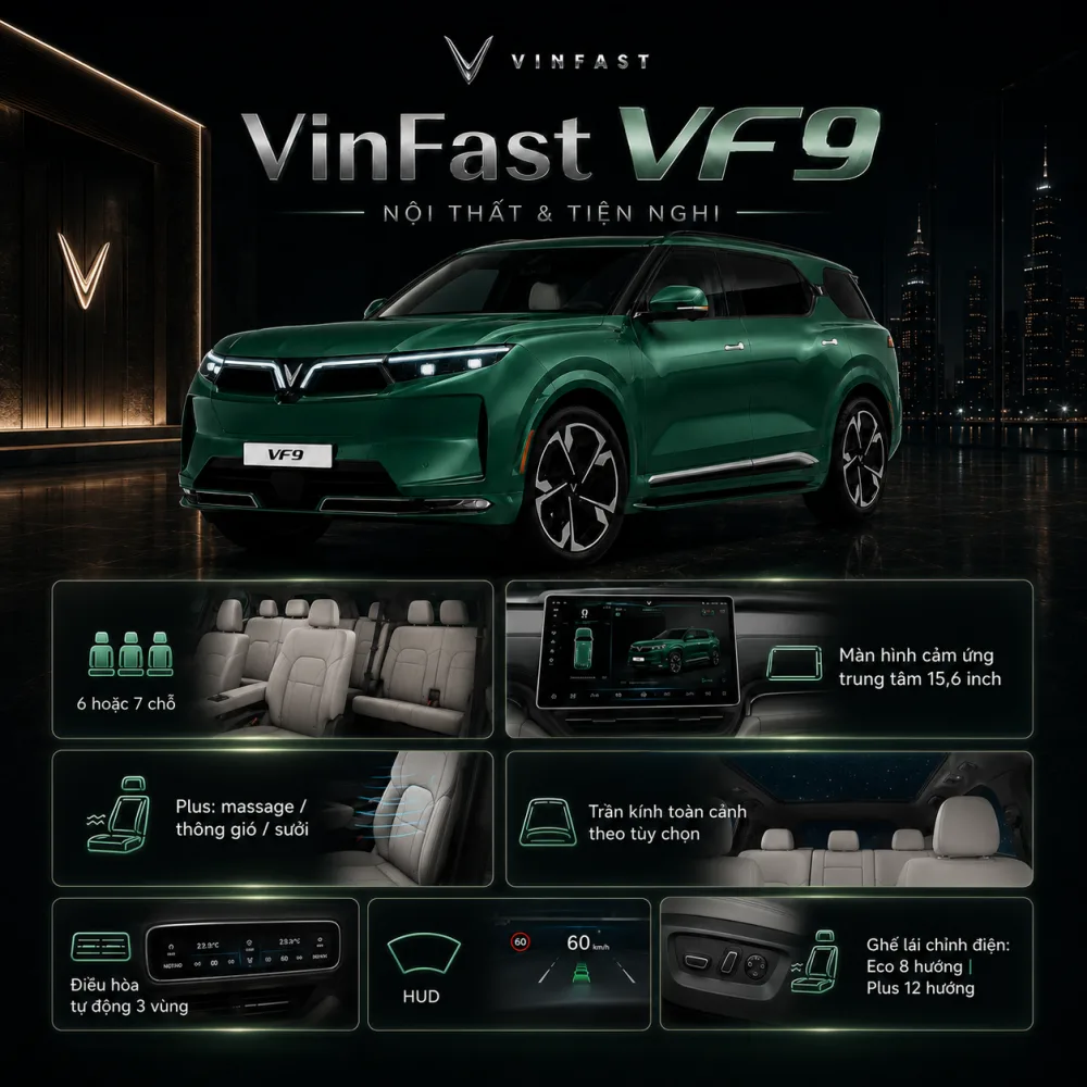 Tổng thể VinFast VF 9 màu xanh lá trong sử dụng thực tế