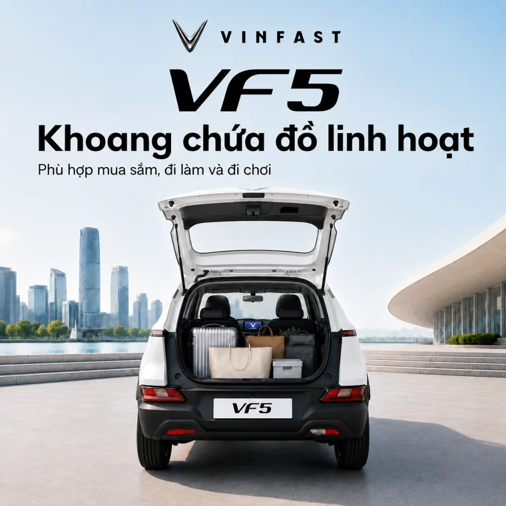 VinFast VF 5 Plus màu trắng vận hành cùng gia đình