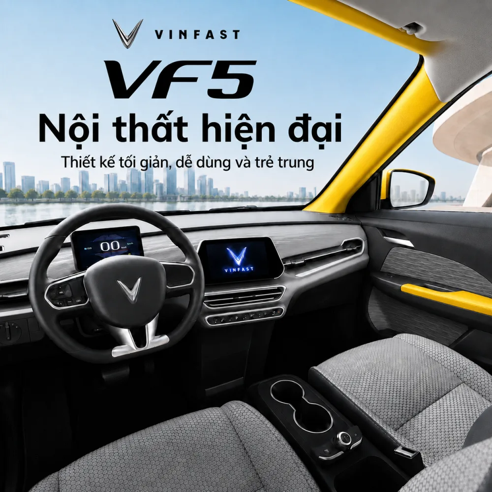 Không gian năm chỗ của VinFast VF 5 Plus màu vàng