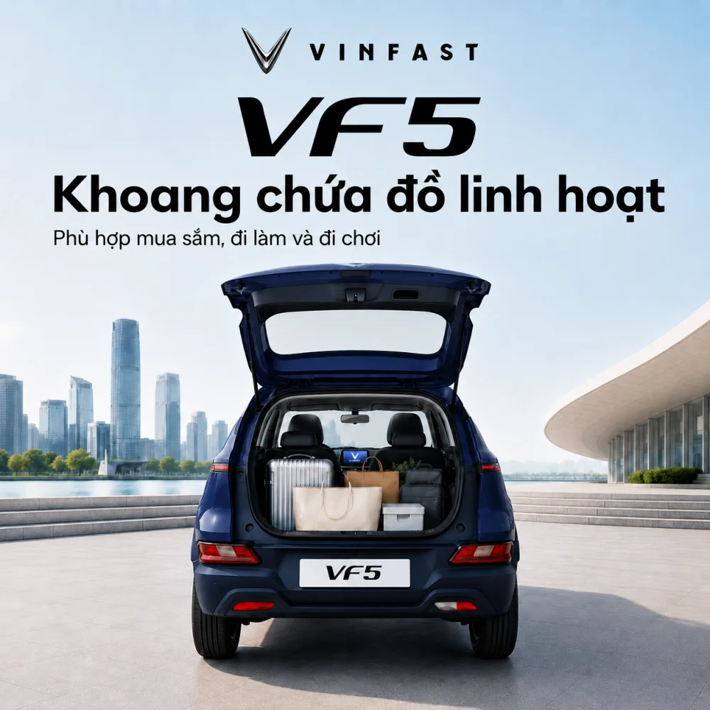 Không gian năm chỗ của VF 5 Plus màu xanh