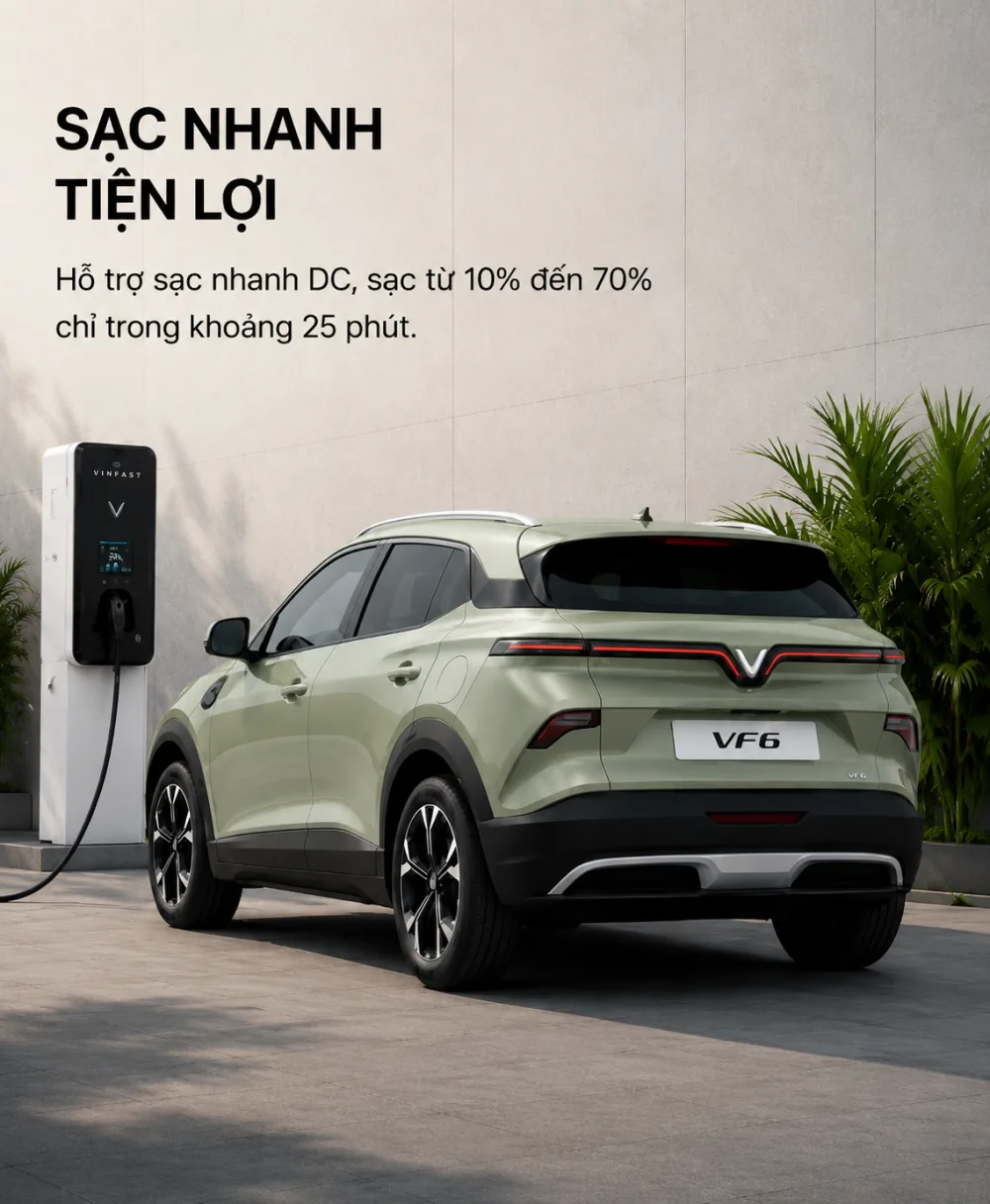 Cabin năm chỗ của VinFast VF 6 màu xanh rêu