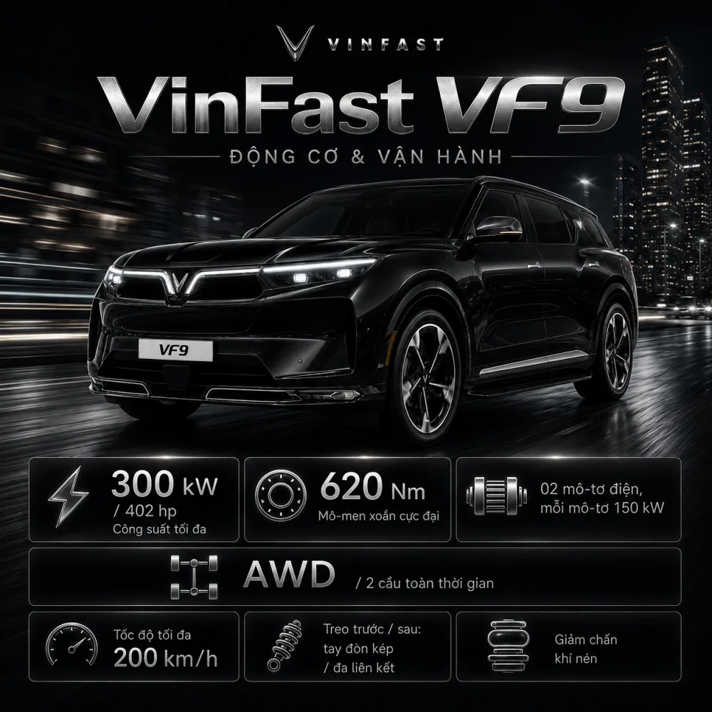 Ba hàng ghế và không gian hành khách trên VF 9