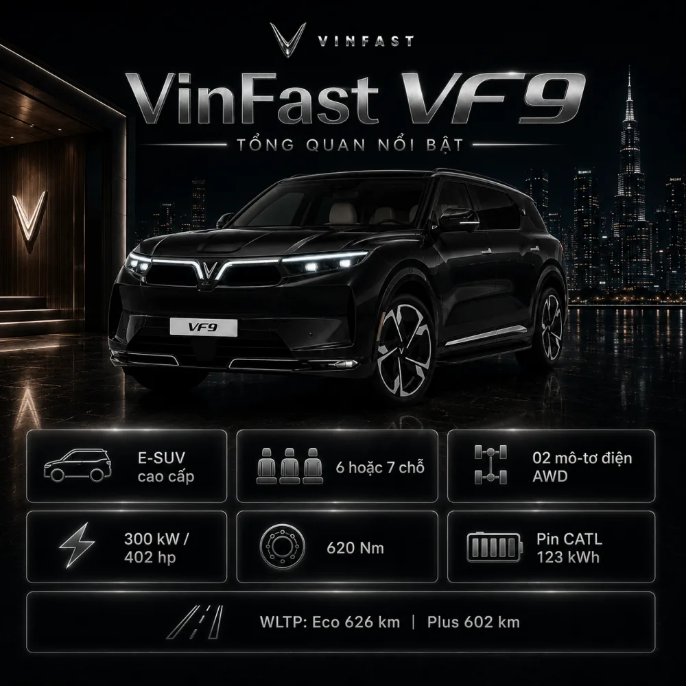 VinFast VF 9 màu đen với diện mạo trang trọng