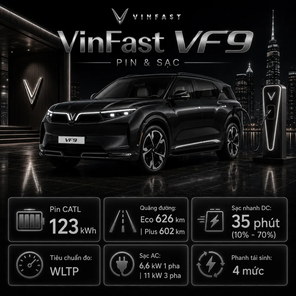 Khả năng vận hành 300 kW AWD của VF 9 màu đen
